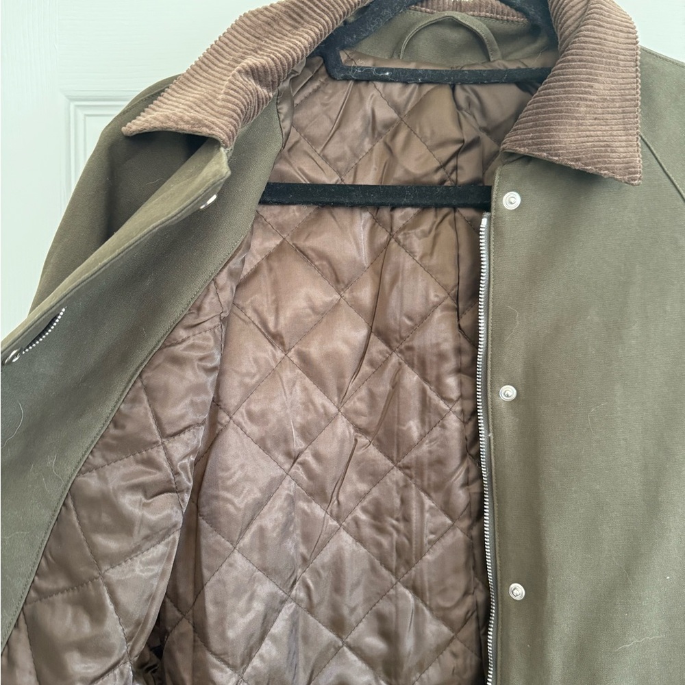 Toteme Faux Olive Green Long Country Coat with Brown Collar - Picture 4 of 6